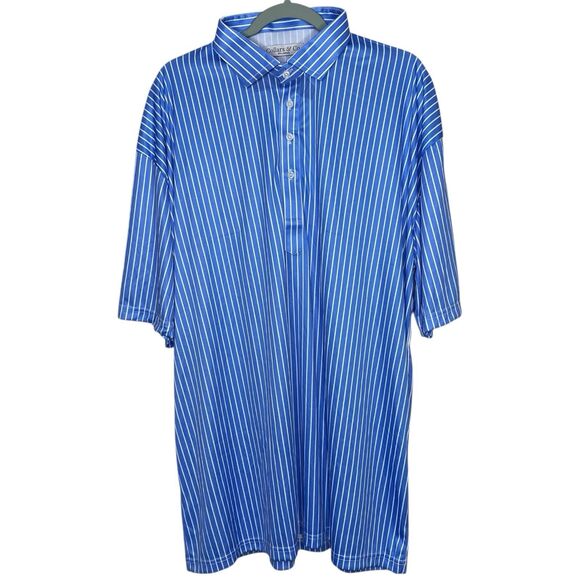 Collars & Co Polo Shirt Mens 3XL Blue White Stripe Performance Golf Preppy NEW - Picture 2 of 8